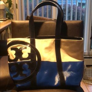 Tory Burch Blue Embossed Lux Tote - NEW WITH TAGS
